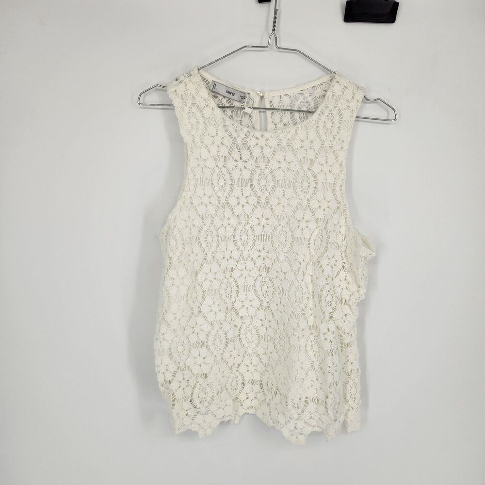 Mango MNG Women's Large White Straight Fit Crochet Top NWT‎